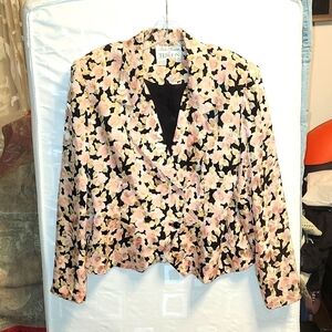 Rickie Freeman for Teri Jon Vintage 80's silk floral double-breasted blazer
